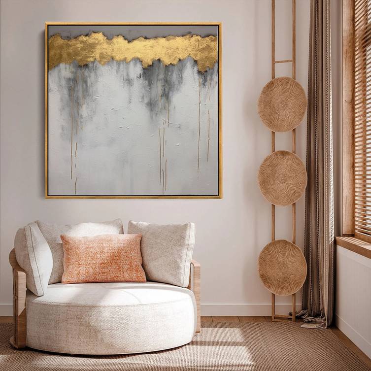 Grey Hand-painted Original Leaf Textured Abstract Canvas Artwork OO6ZX
